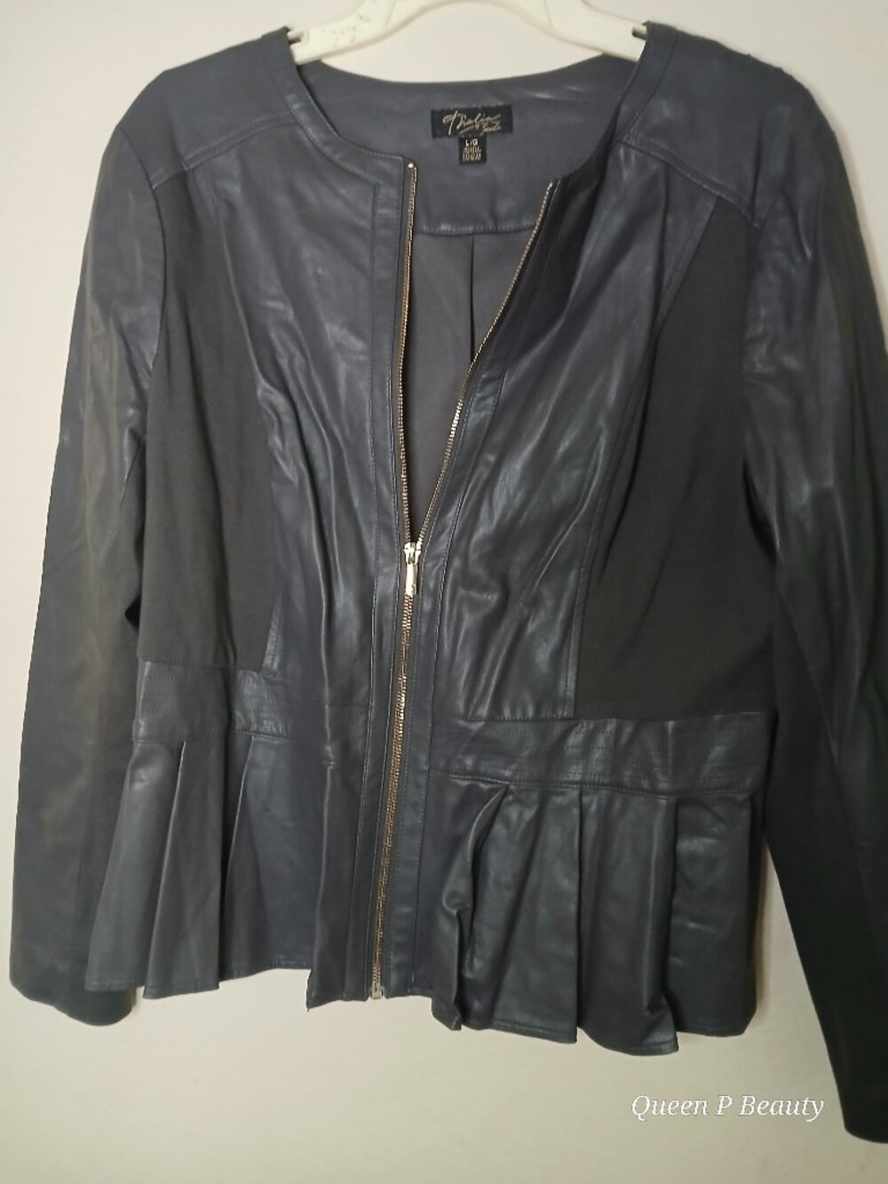 Thalia Sodi Black Faux Leather Peplum Zip Jacket